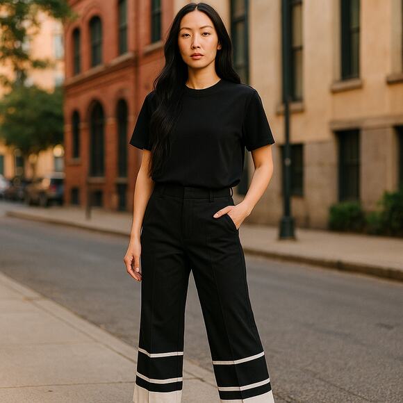 Gap Womens Pants Size 6 Slim Cropped Black White Navy Stripe NEW Please READ - Picture 1 of 5